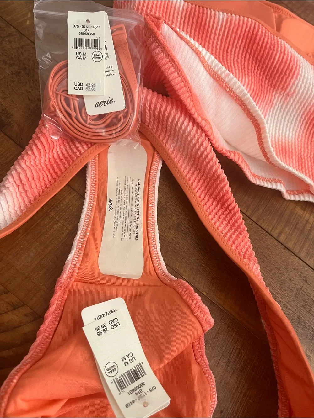 NWT Aerie FULL SET Crinkle Longline Bandeau Top + Voop Cheeky Bottom Orange 🍊 M